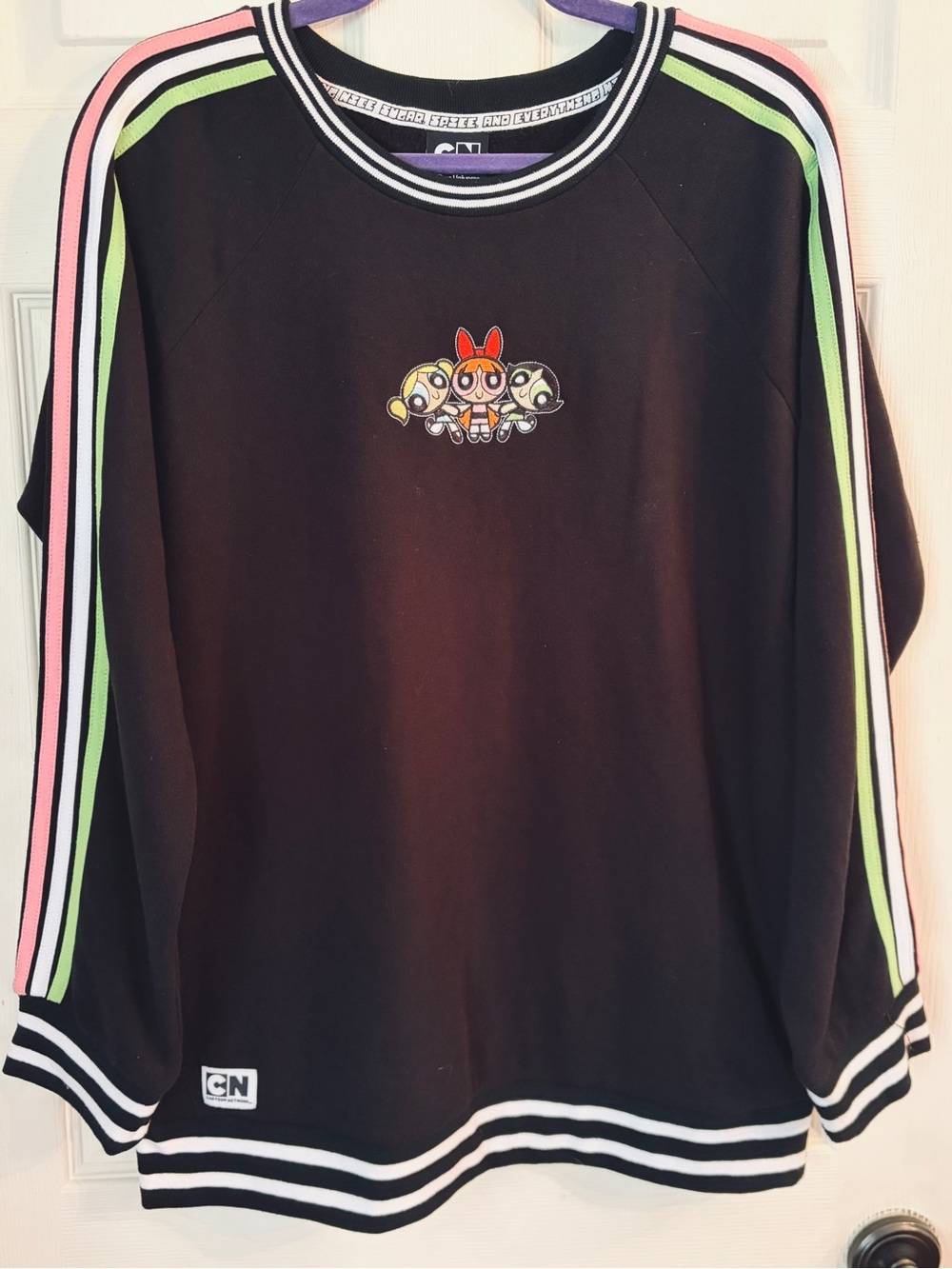 Cartoon Network Black Sweatshirt with Pink & Lime Sleeve Stripes